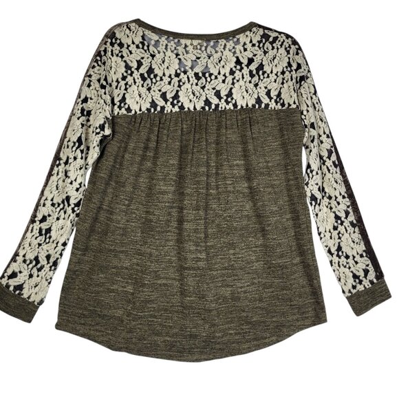 Mystree Boho Top Blouse Women's Small Olive Green Burnout Velvet Lace Whimsigoth - Picture 2 of 9